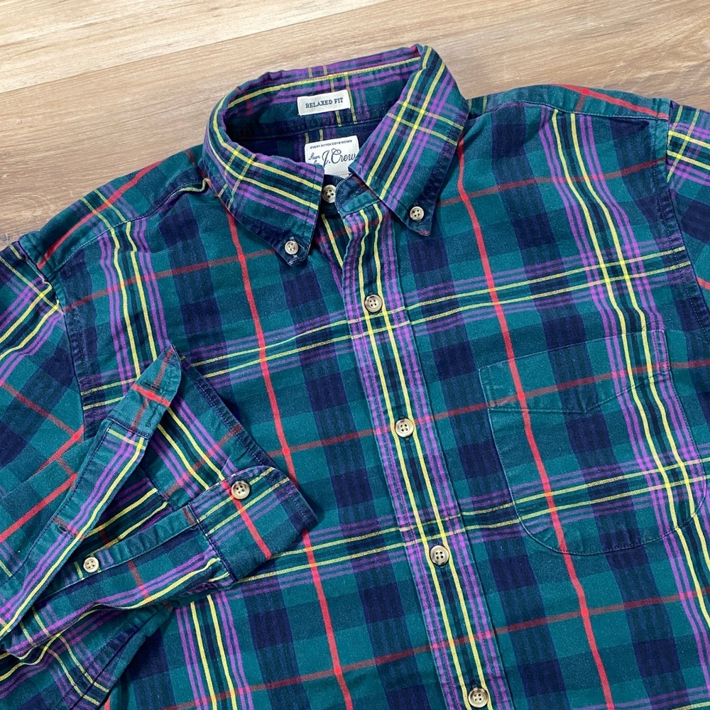J.Crew Button Down Shirt Mens Small Heritage Plaid Cotton Relaxed Oxford OCBD